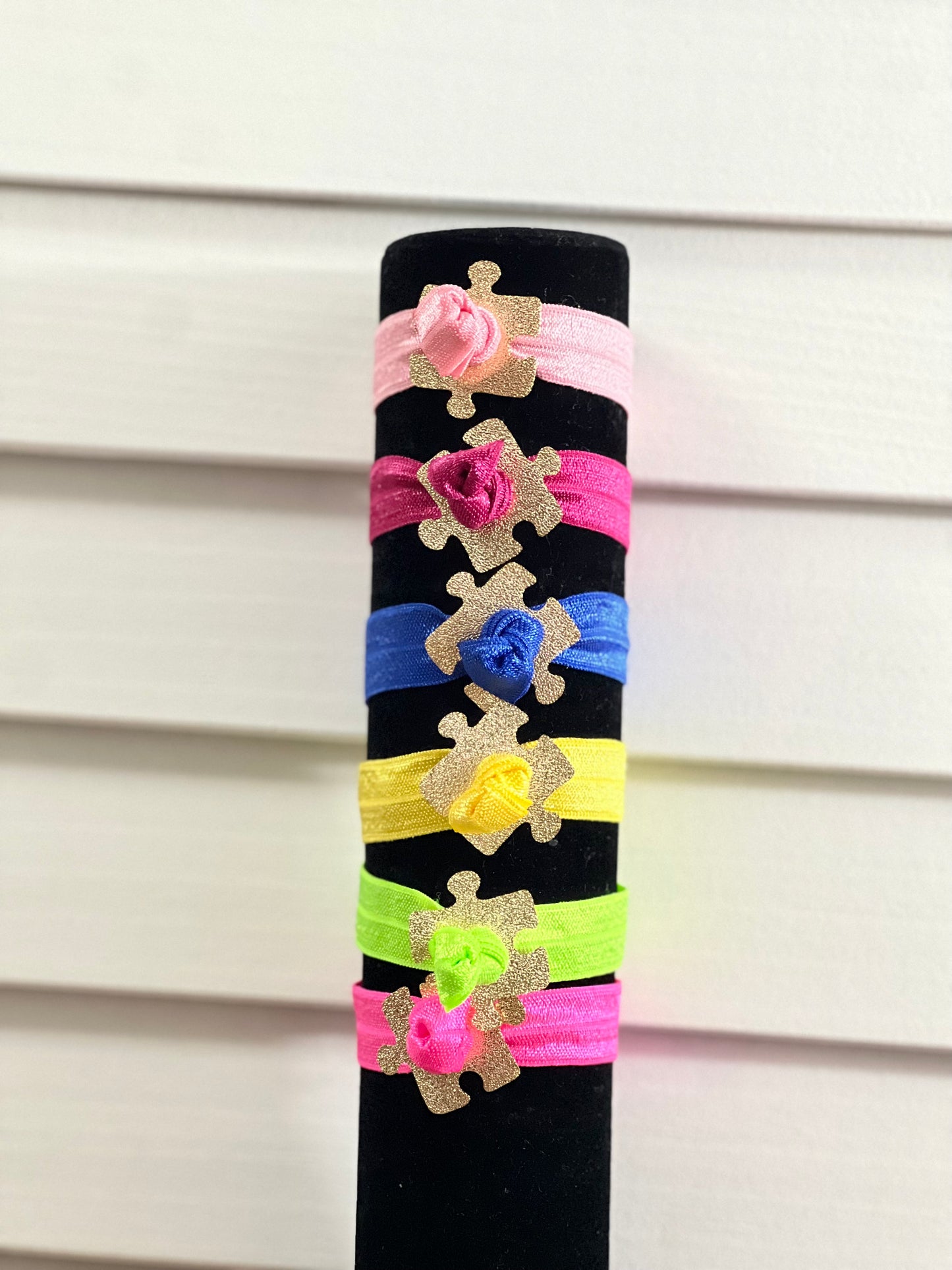 Gold Puzzle Charm with Colorful Elastic Bracelet