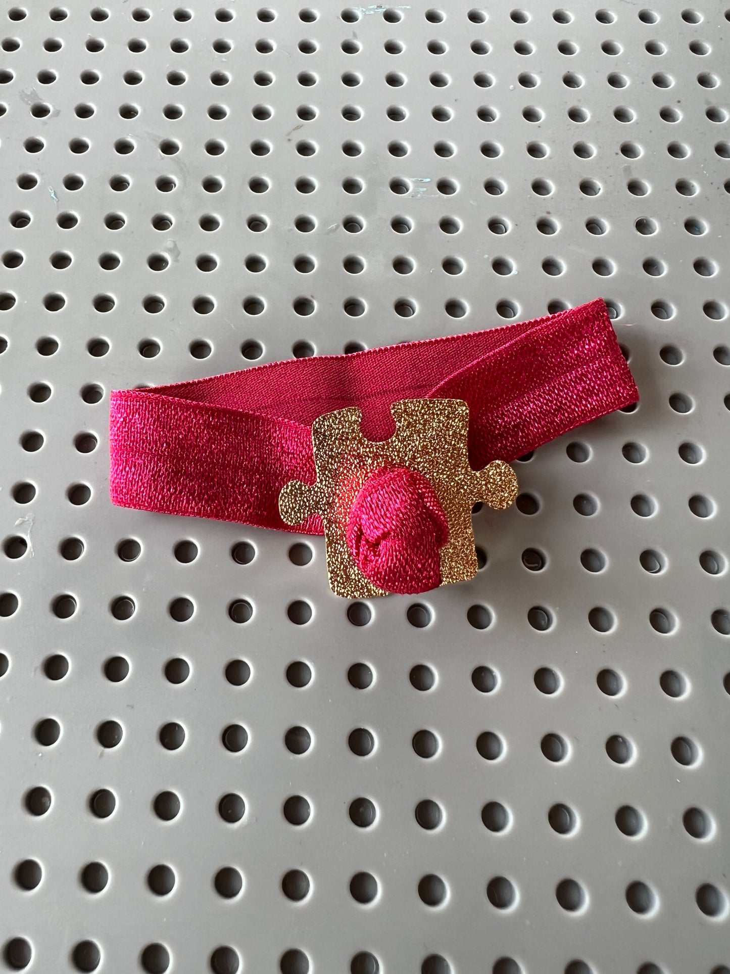Gold Puzzle Charm with Colorful Elastic Bracelet