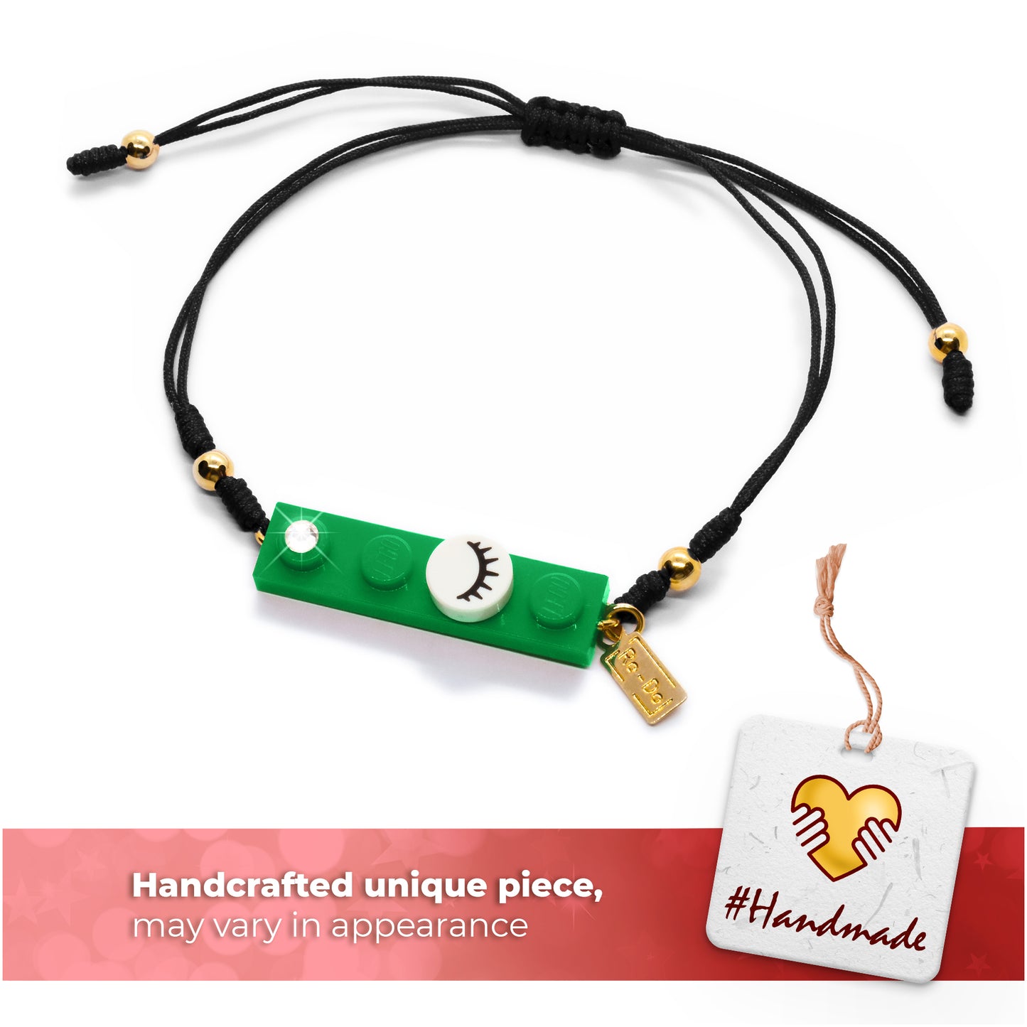 Black String Eyelashes Dot Green Brick Bracelet