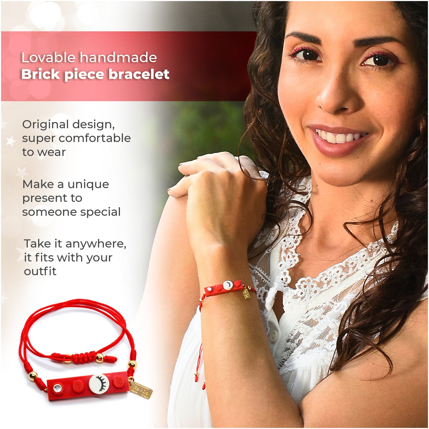 Red String Eyelashes Dot Red Brick Bracelet
