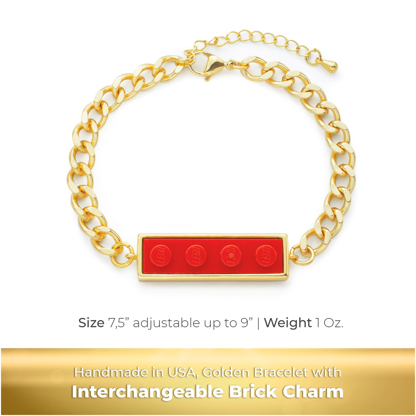 Switching Mood Bracelet with Two Colorful Brick Charms, Golden Hug Collection