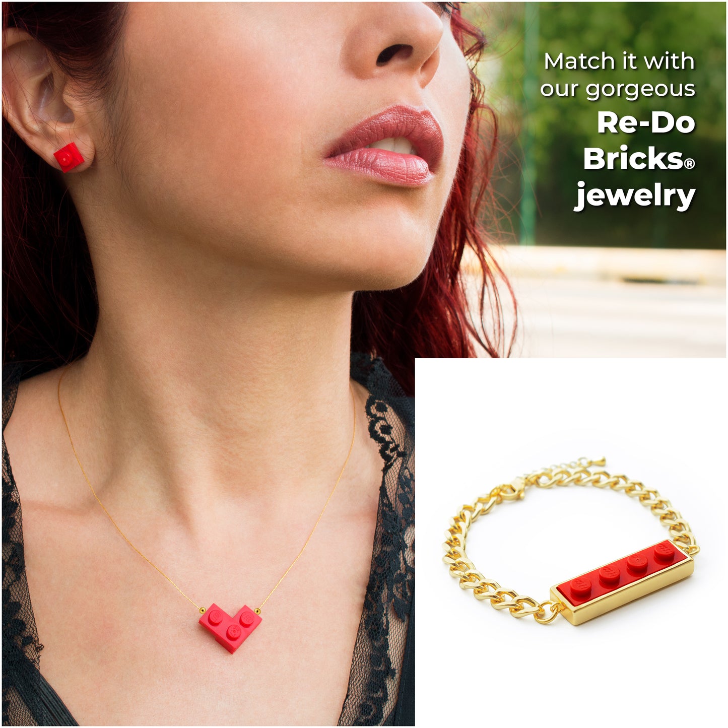 Switching Mood Bracelet with Two Colorful Brick Charms, Golden Hug Collection