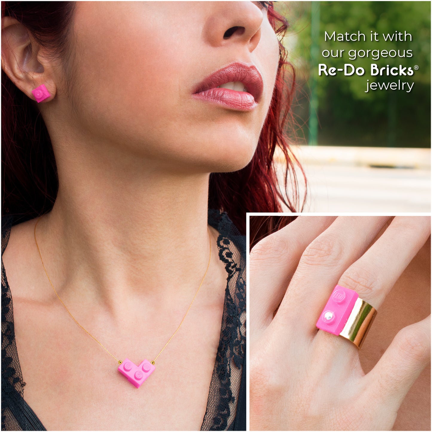 Square Pink Brick stud earrings