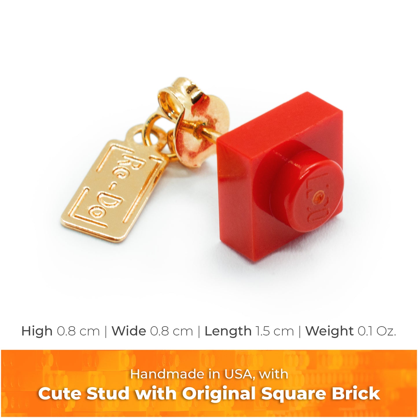 Square Red Brick stud earrings