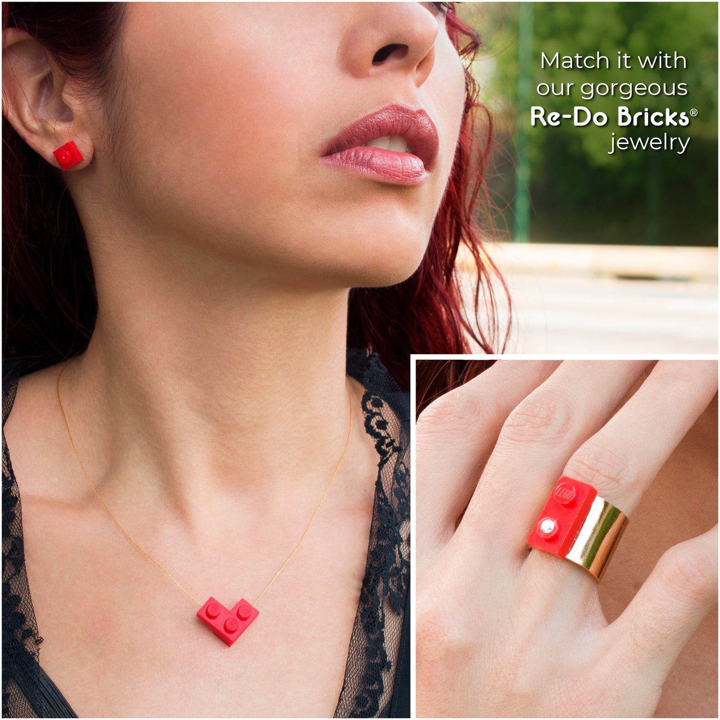 Square Red Brick stud earrings