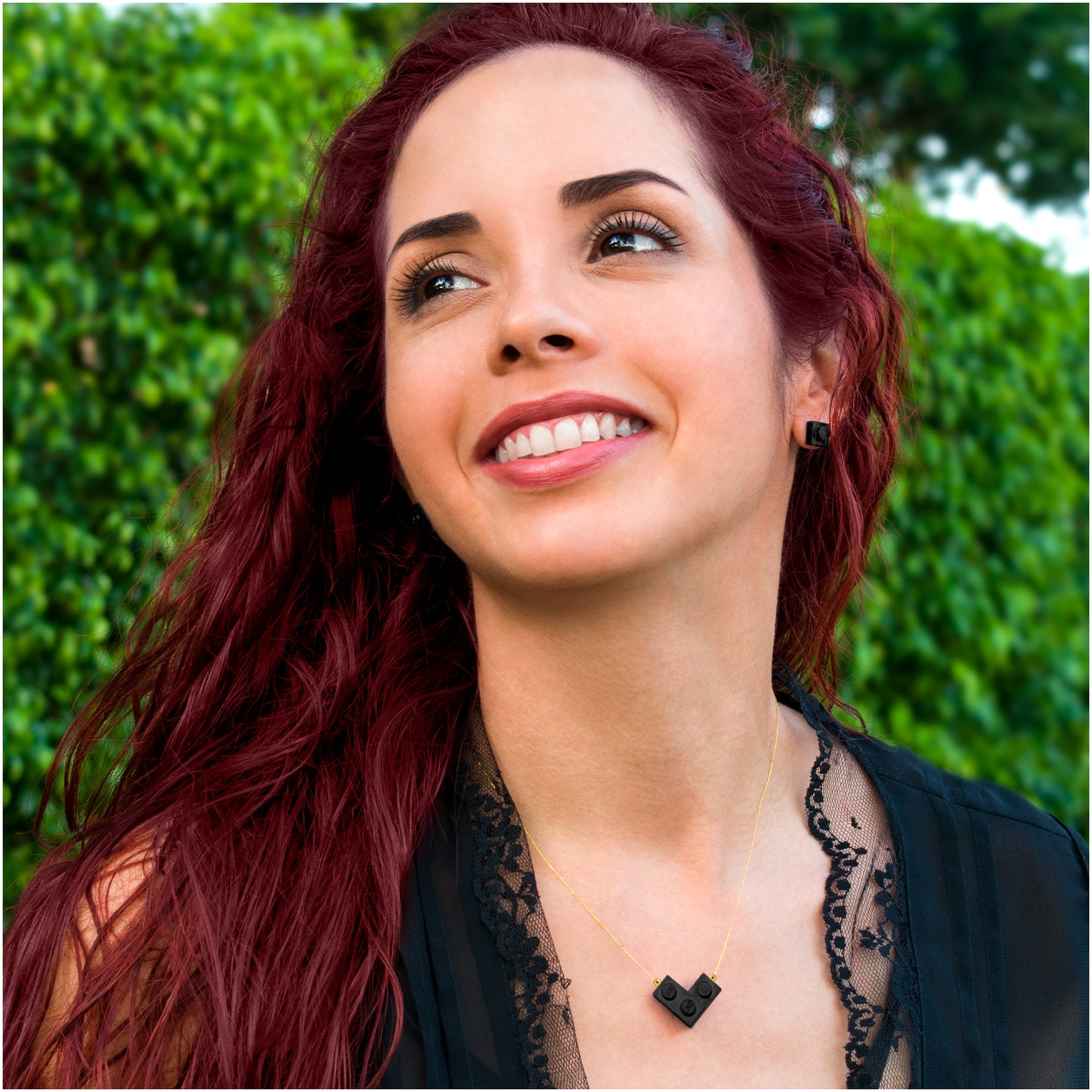 Black Bricking Heart Choker with 16’ Golden String. Cute and Trendy.