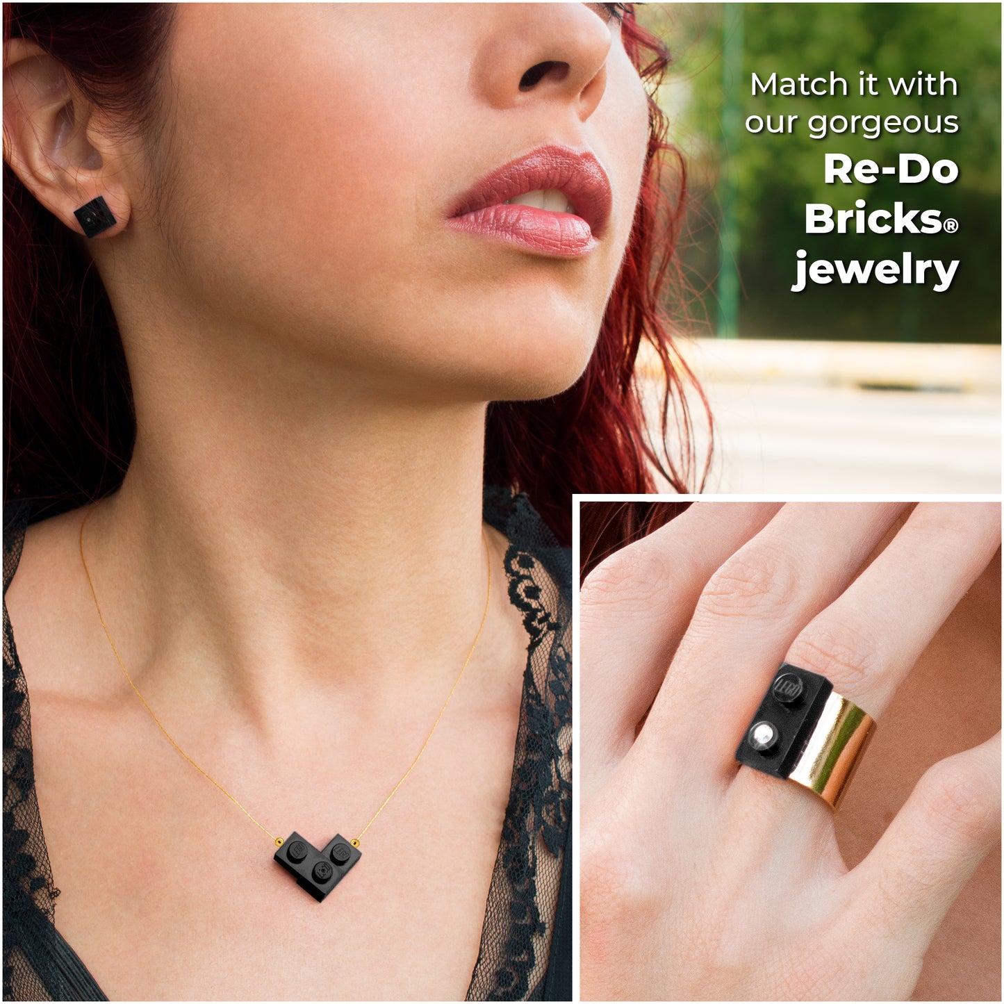 Black Bricking Heart Choker with 16’ Golden String. Cute and Trendy.