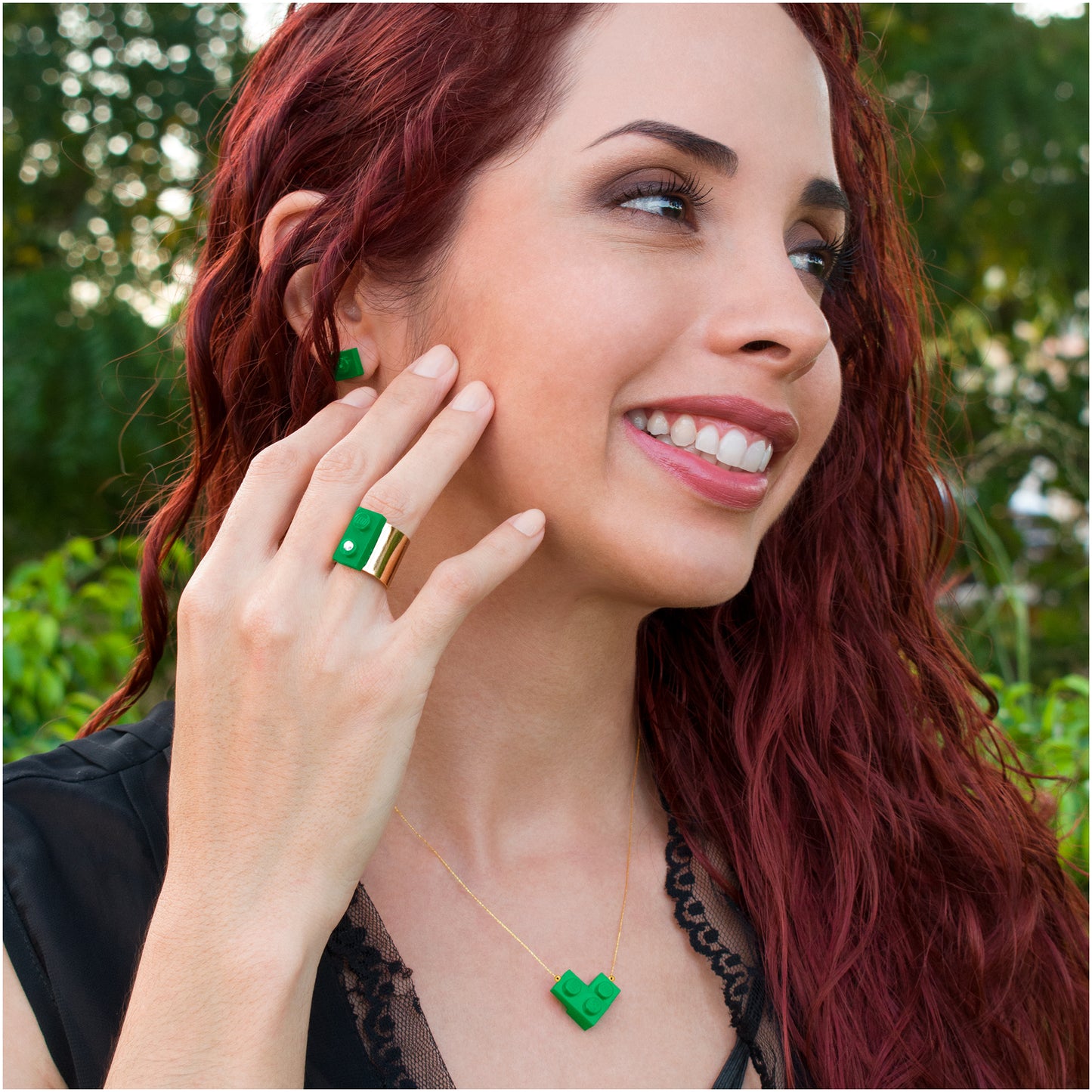 Green Bricking Heart Choker with 16’ Golden String