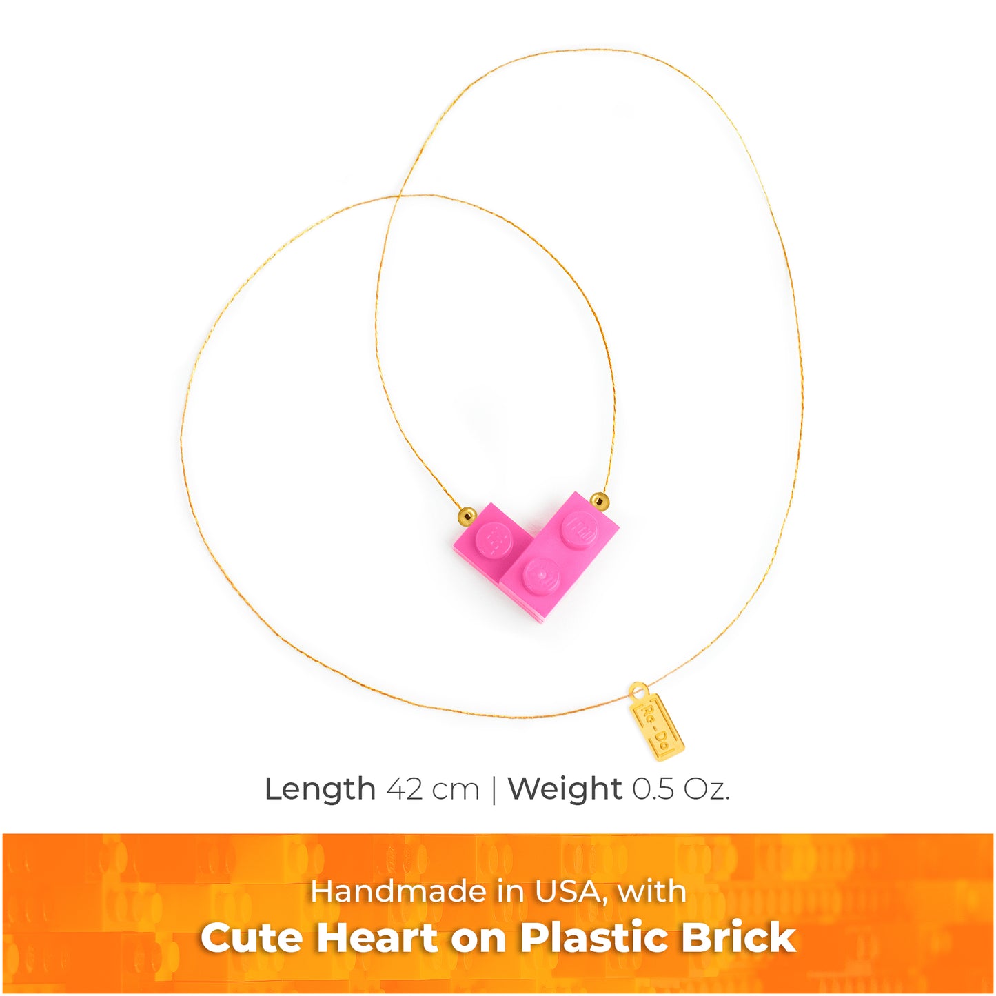 Pink Bricking Heart Choker with 16’ Golden String