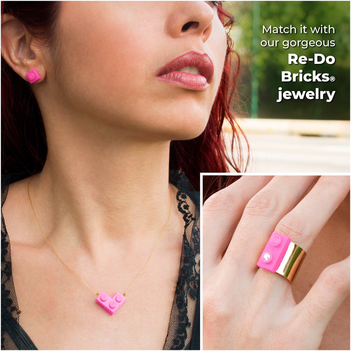 Pink Bricking Heart Choker with 16’ Golden String
