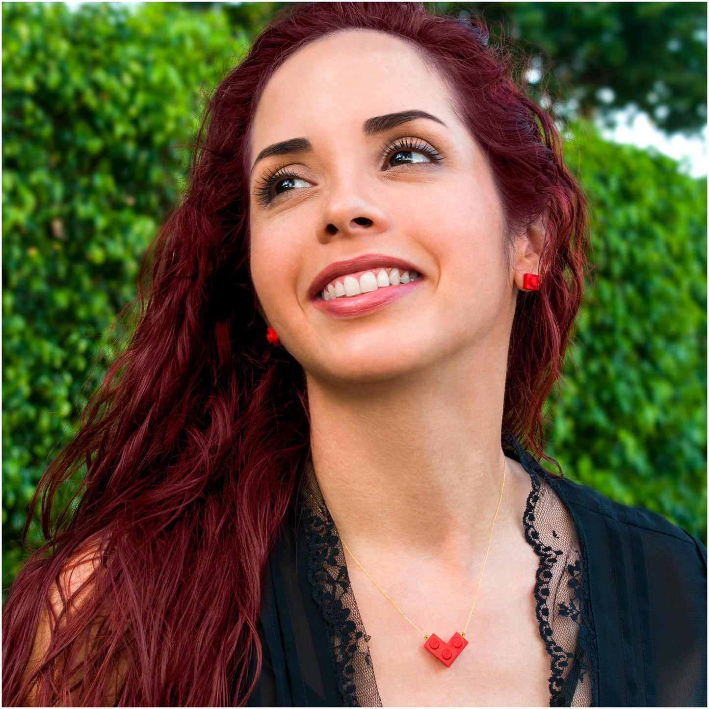 Red Bricking Heart Choker with 16’ Golden String original by Re-Do Bricks