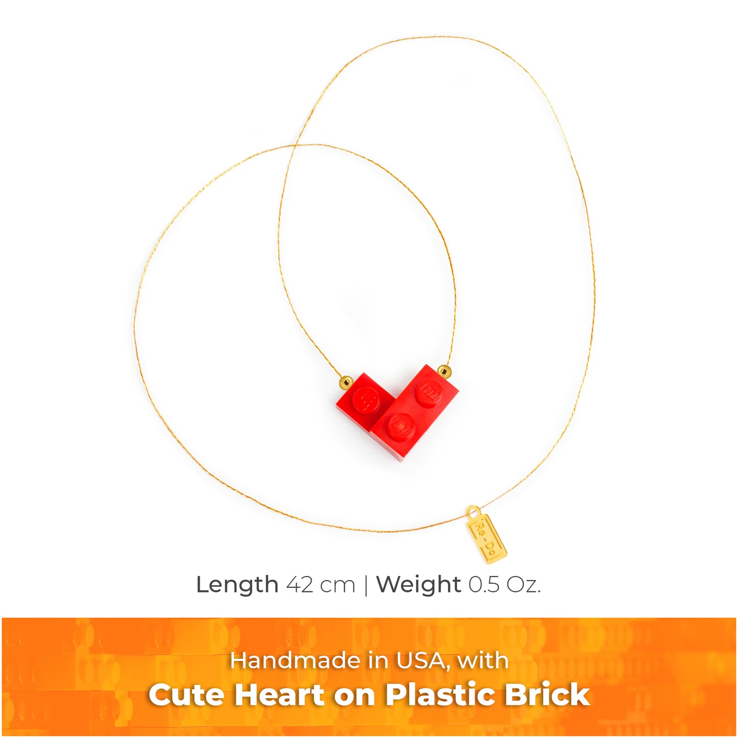 Red Bricking Heart Choker with 16’ Golden String original by Re-Do Bricks