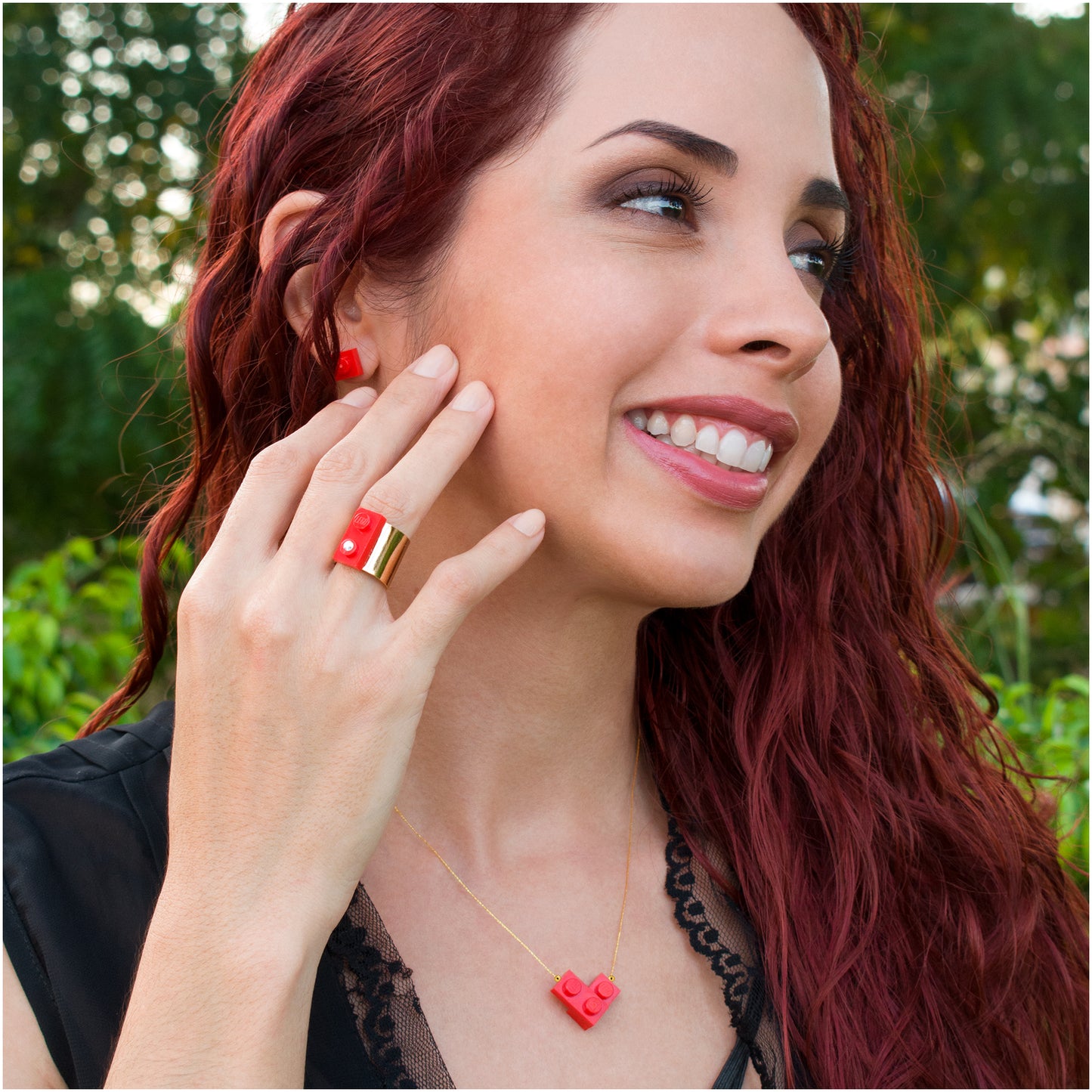 Red Bricking Heart Choker with 16’ Golden String original by Re-Do Bricks