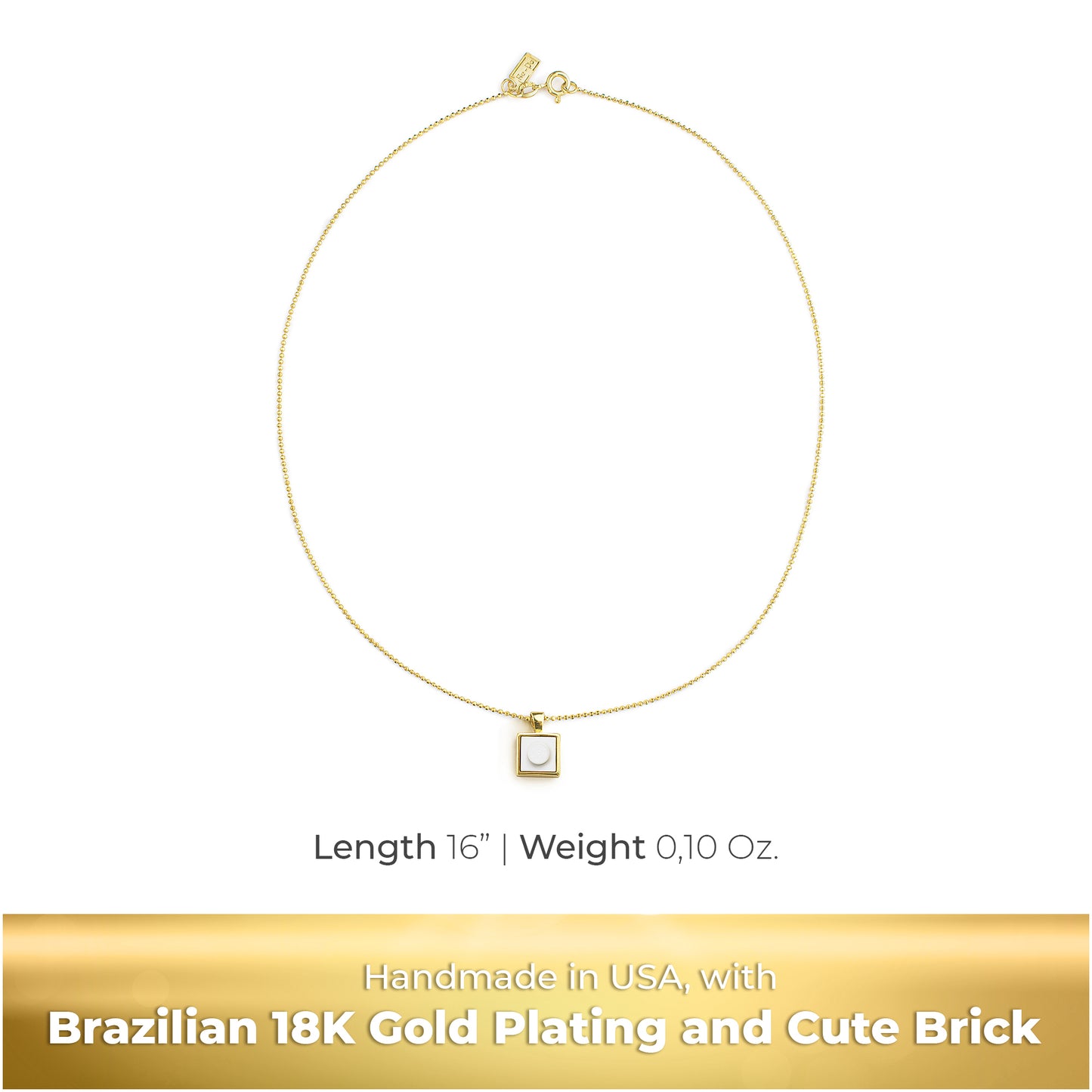 Square White Brick Charm with Gold Plated Chain