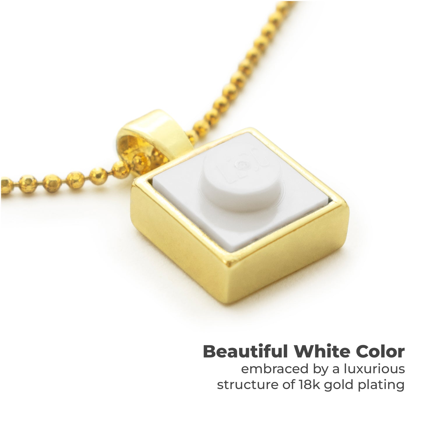 Square White Brick Charm with Gold Plated Chain