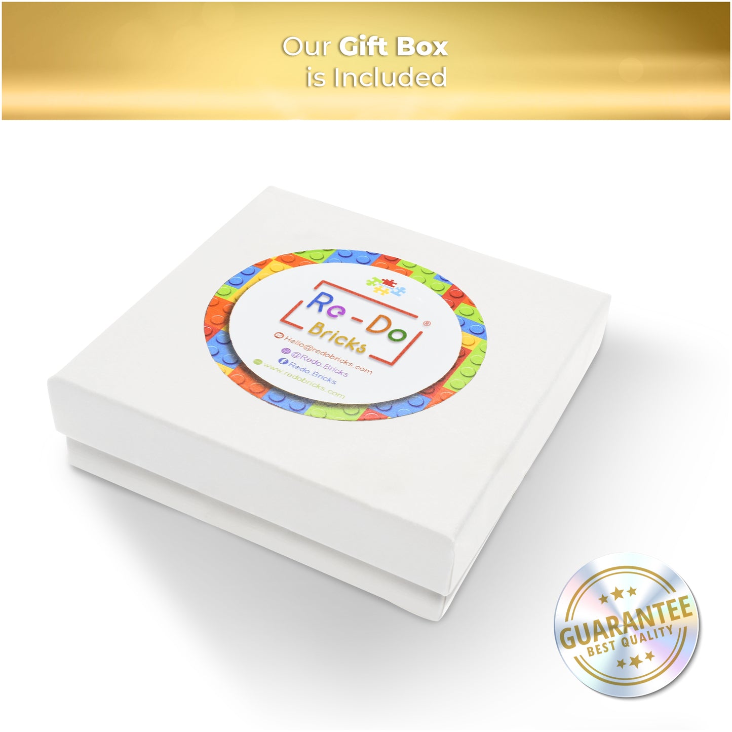 Square White Brick Charm with Gold Plated Chain