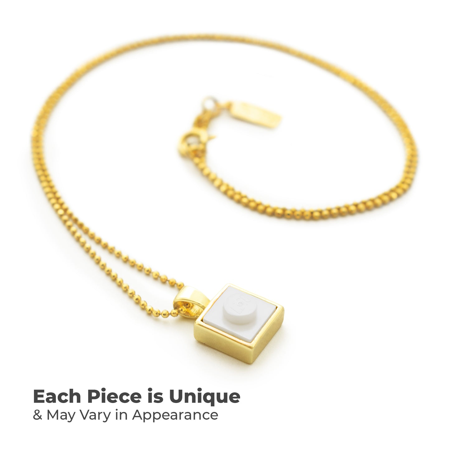 Square White Brick Charm with Gold Plated Chain