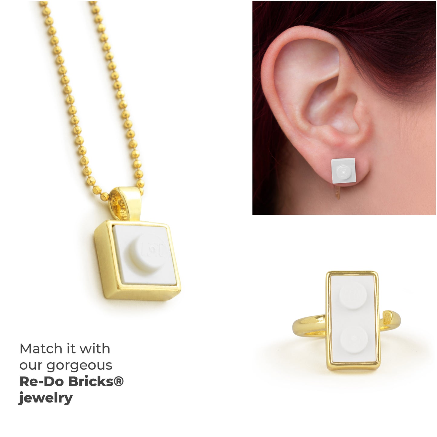 Square White Brick Charm with Gold Plated Chain