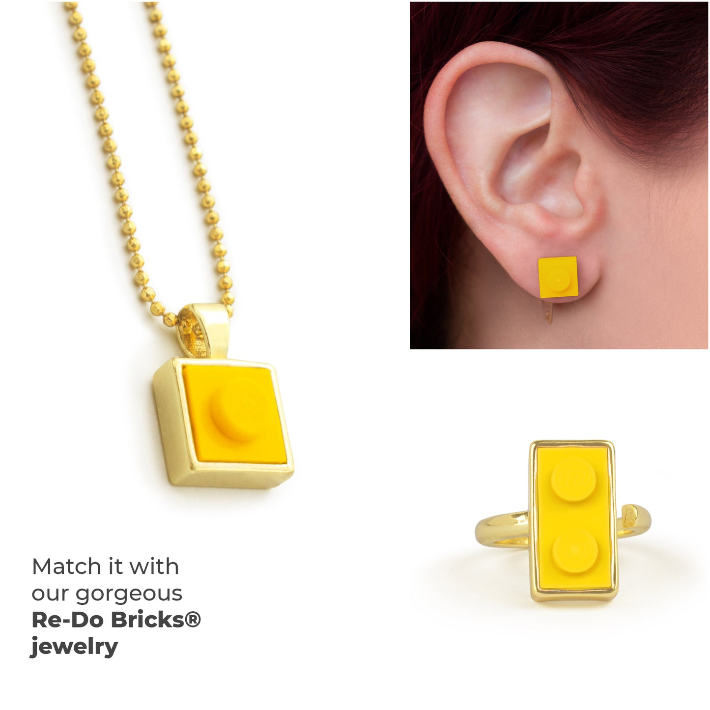 Square Yellow Brick Charm with Gold Plated Chain