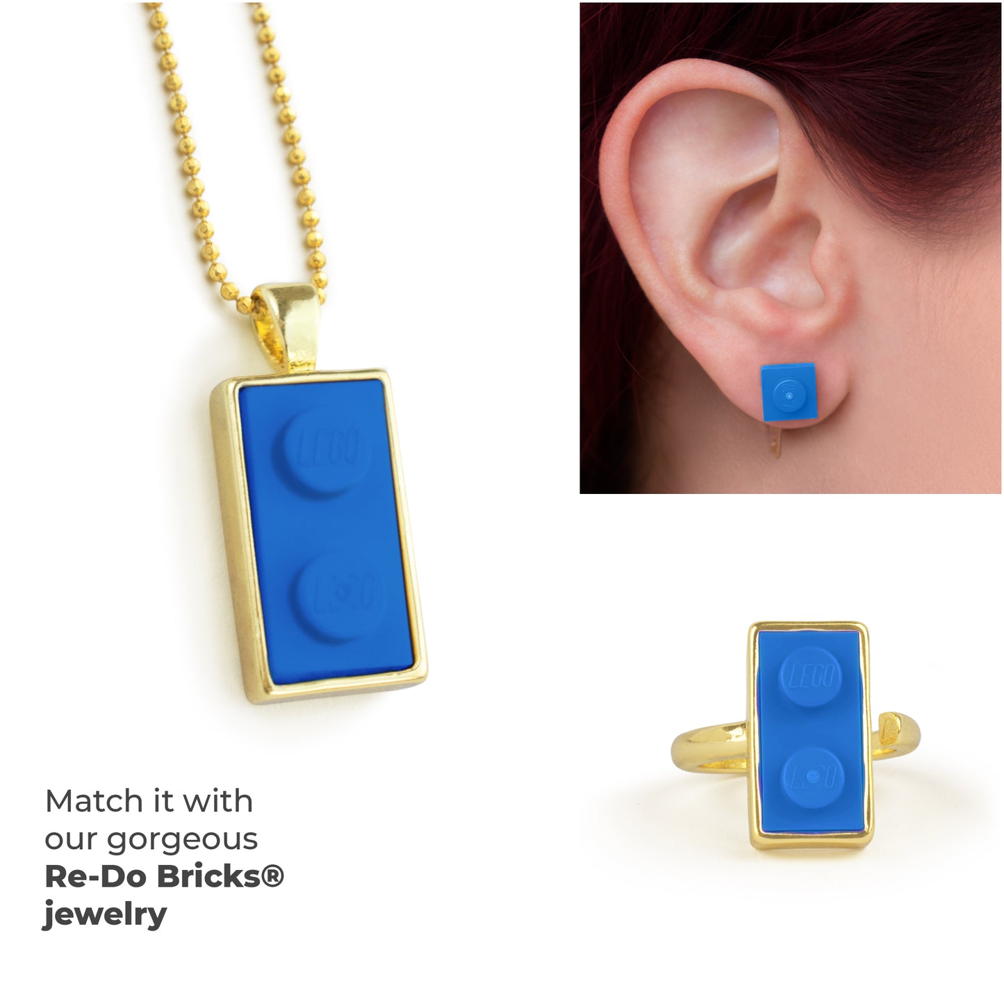 Twin Blue Brick Charm with Gold Plated Chain