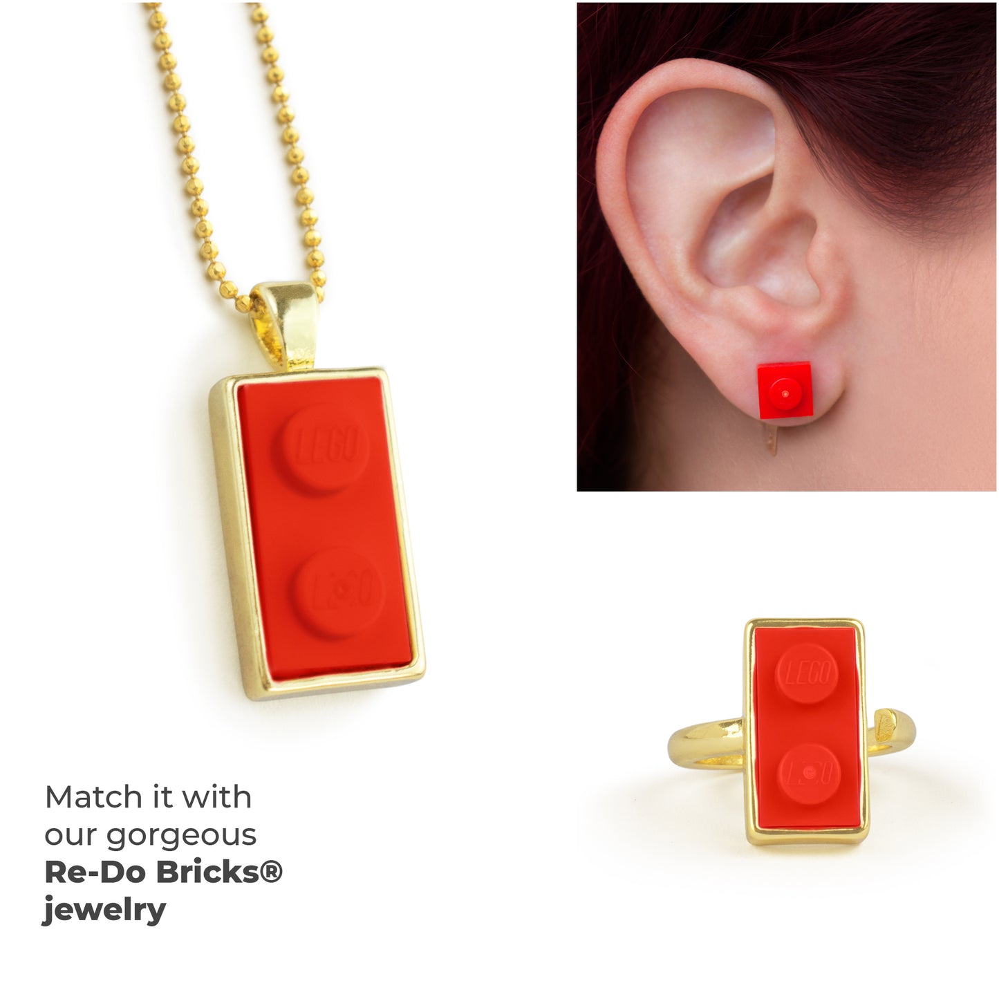 Twin Red Brick Charm with Gold Plated Chain