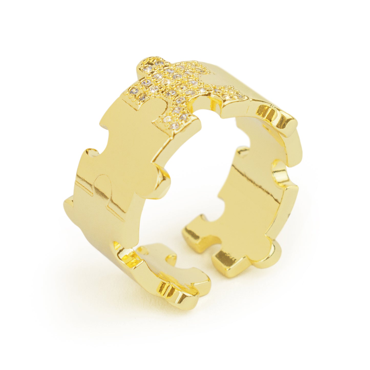 Gold Platted Puzzle Shapes Ring, Autism Awareness