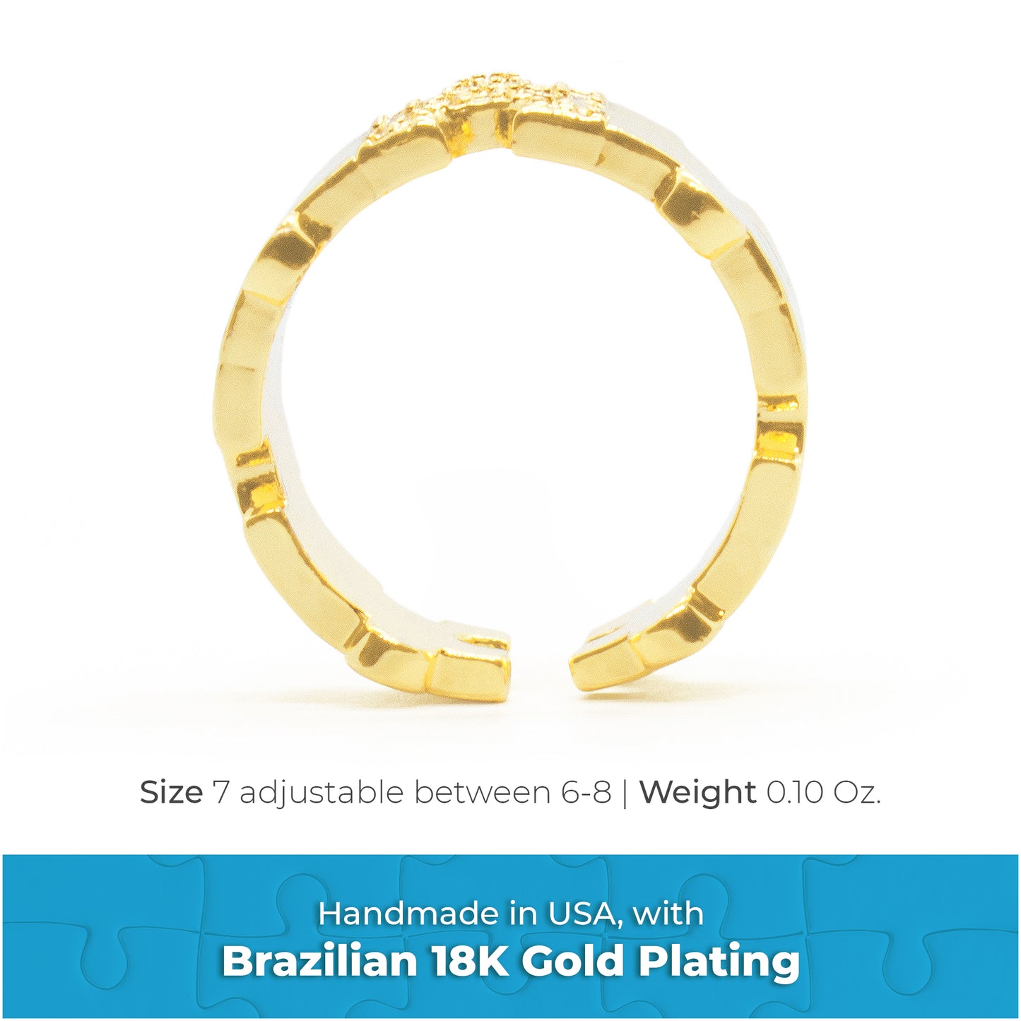 Gold Platted Puzzle Shapes Ring, Autism Awareness