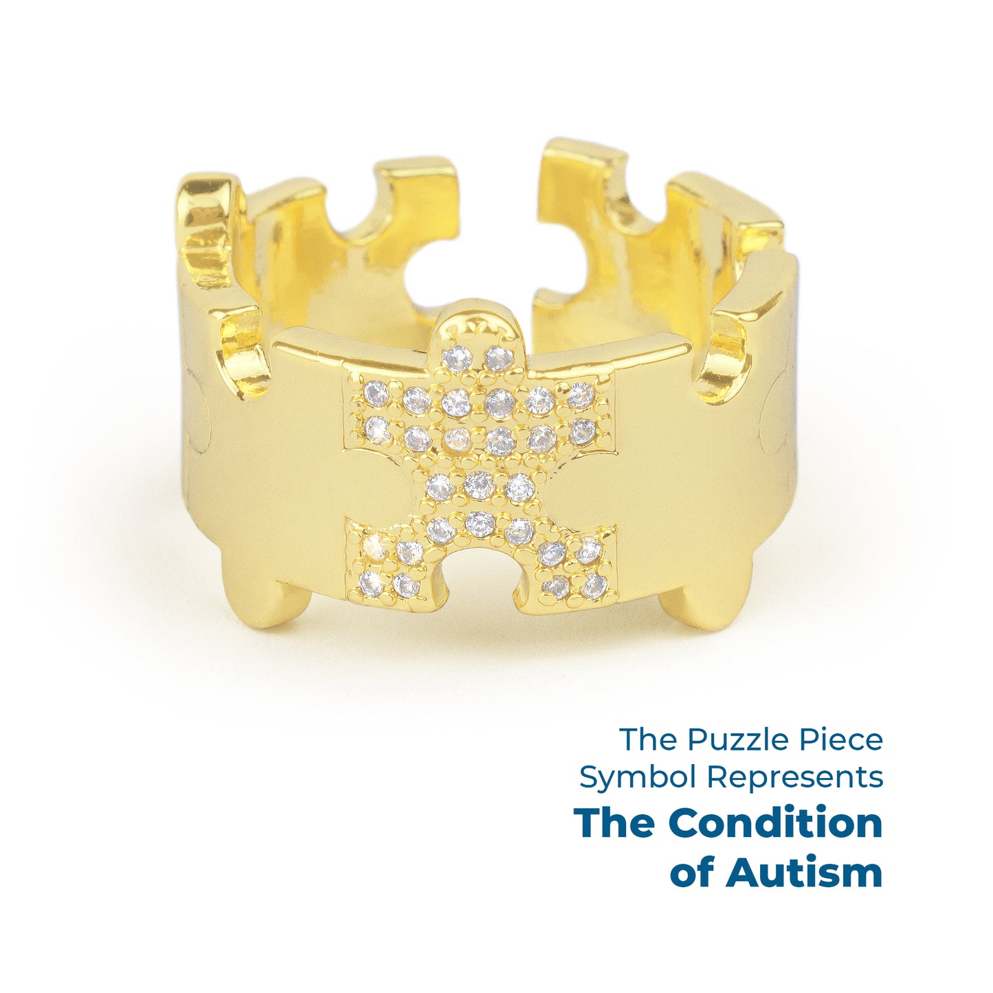 Gold Platted Puzzle Shapes Ring, Autism Awareness