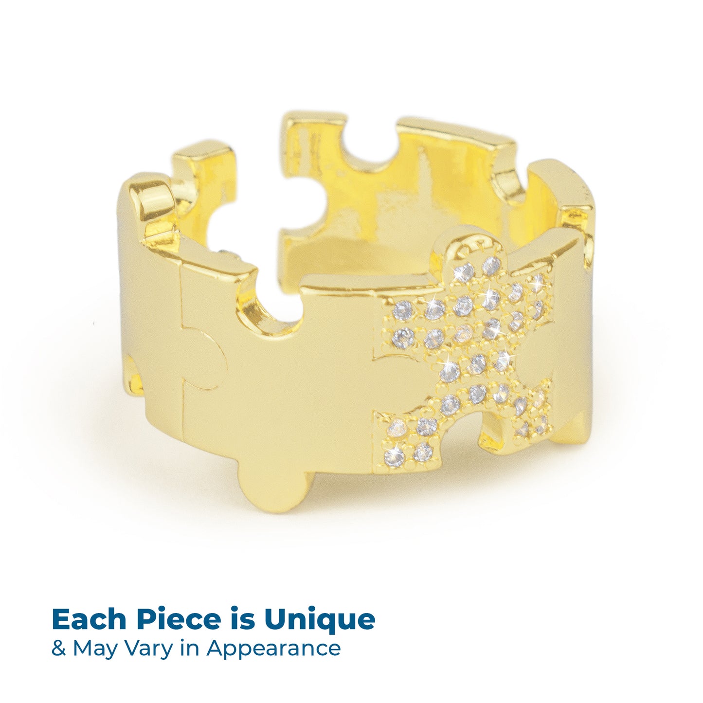 Gold Platted Puzzle Shapes Ring, Autism Awareness