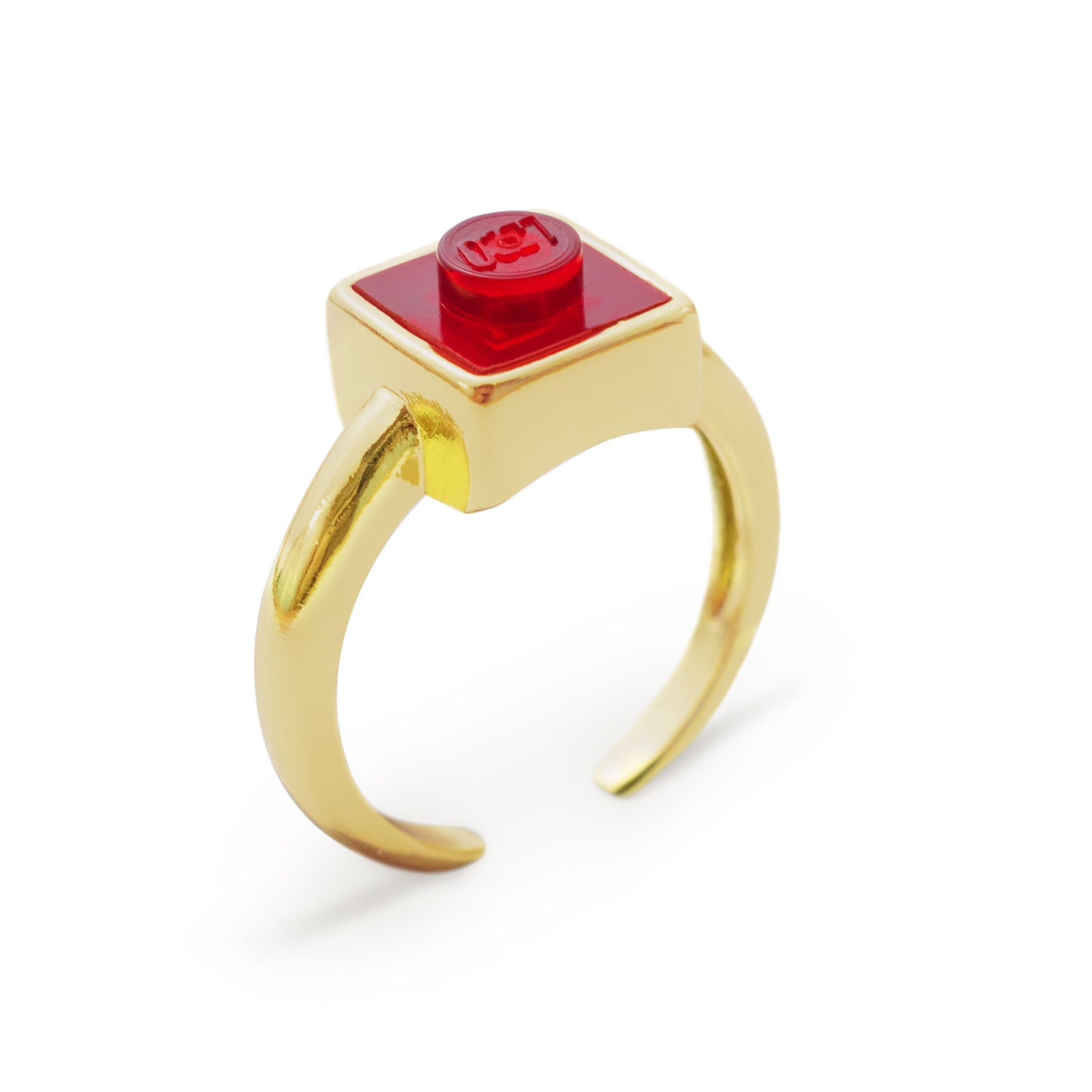 Golden Hug Square Trans-Red Brick Gold-Plated Ring