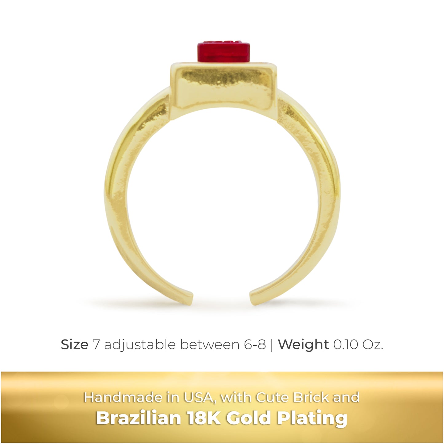 Golden Hug Square Trans-Red Brick Gold-Plated Ring