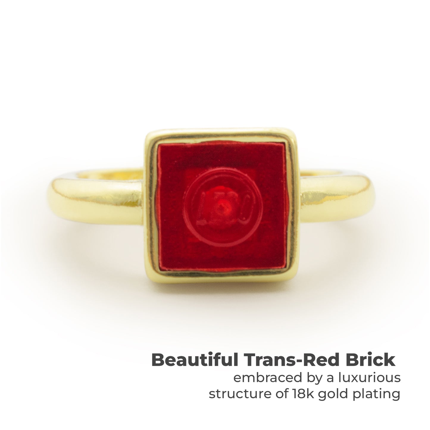 Golden Hug Square Trans-Red Brick Gold-Plated Ring