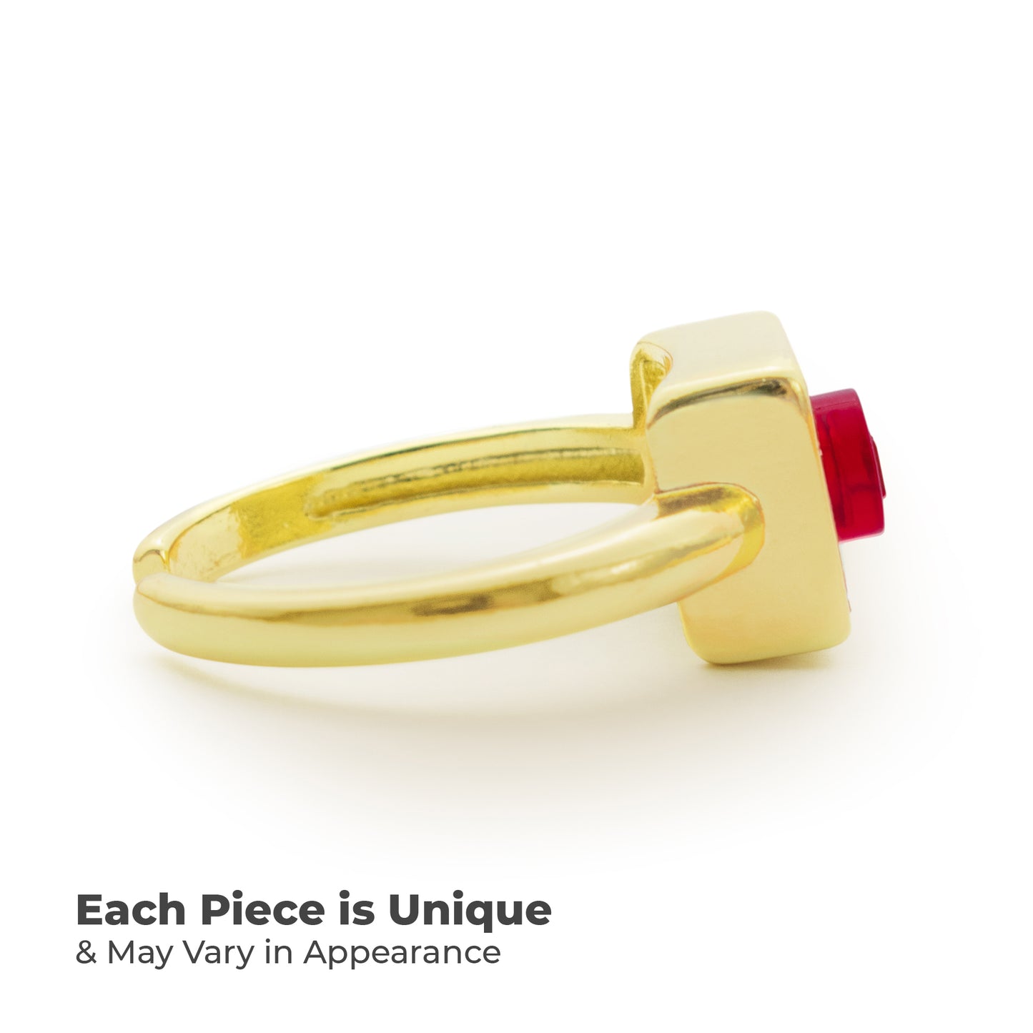 Golden Hug Square Trans-Red Brick Gold-Plated Ring