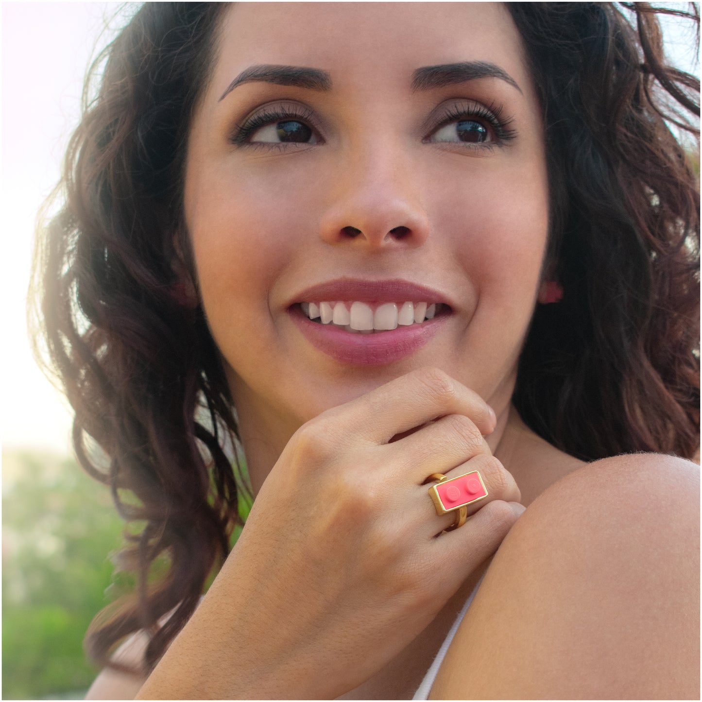 Golden Hug Twin Coral Brick Gold-Plated Ring