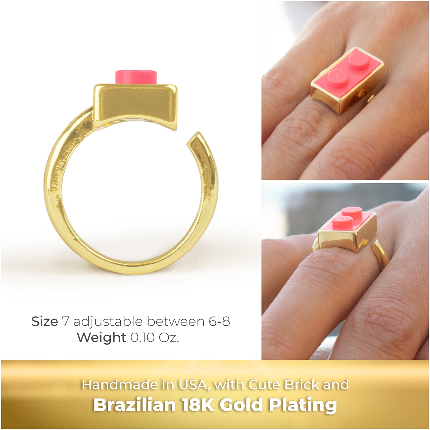 Golden Hug Twin Coral Brick Gold-Plated Ring