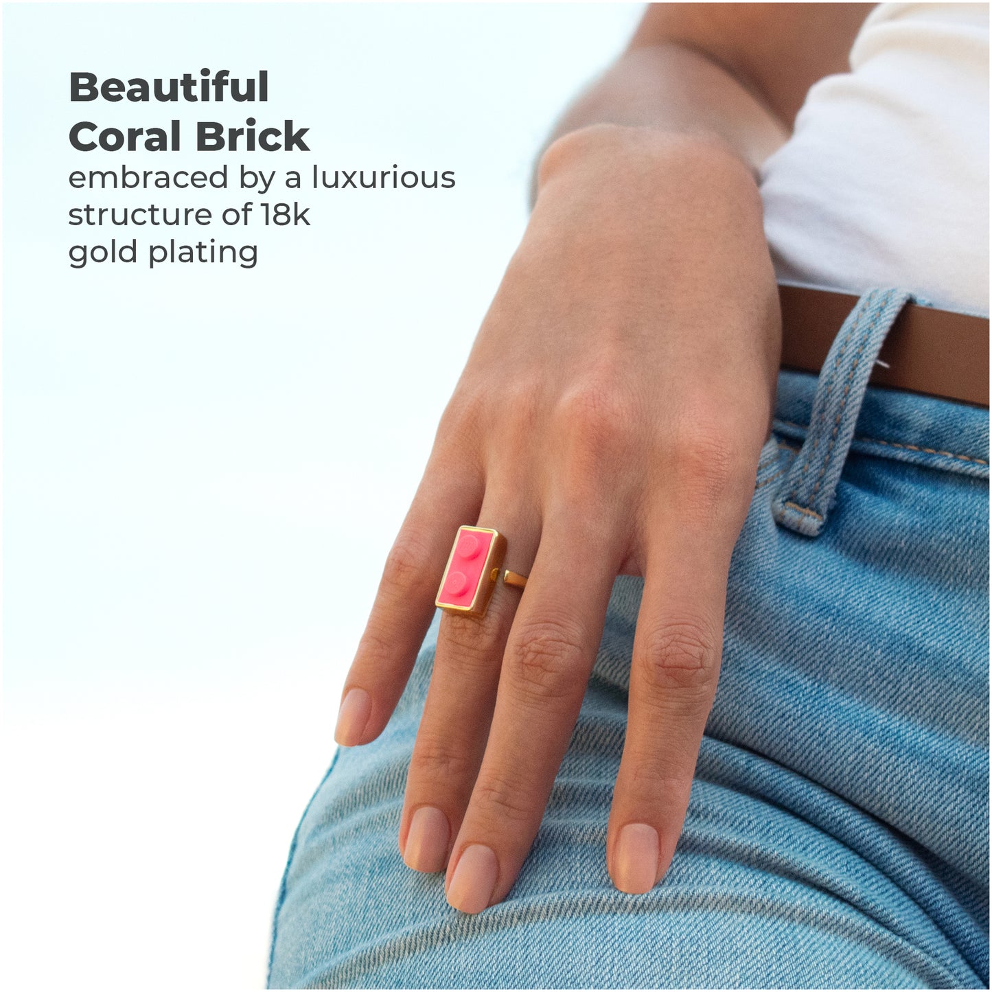 Golden Hug Twin Coral Brick Gold-Plated Ring