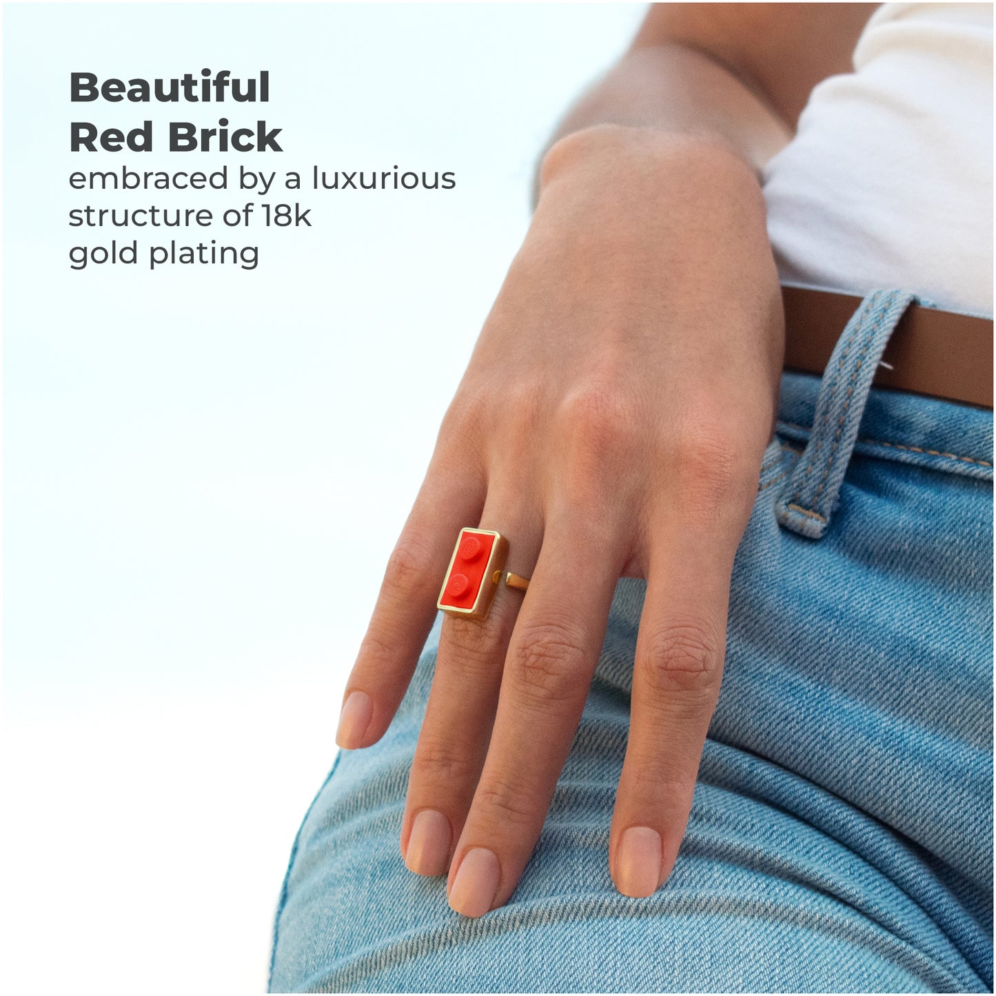 Golden Hug Twin Red Brick Gold-Plated Ring