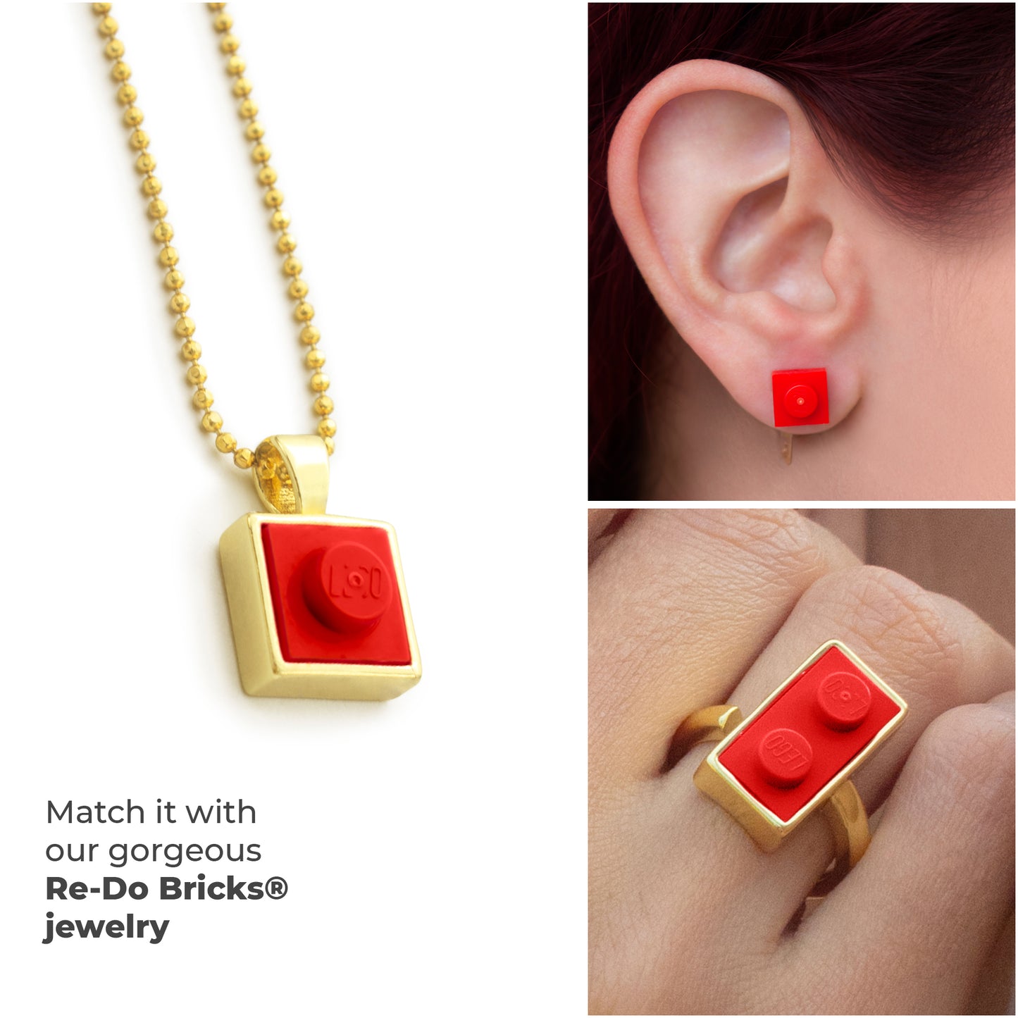 Golden Hug Twin Red Brick Gold-Plated Ring