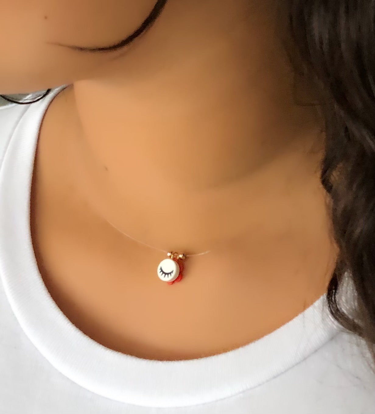 Dreaming Collection Brick Eyelash Charm Choker 16' necklace