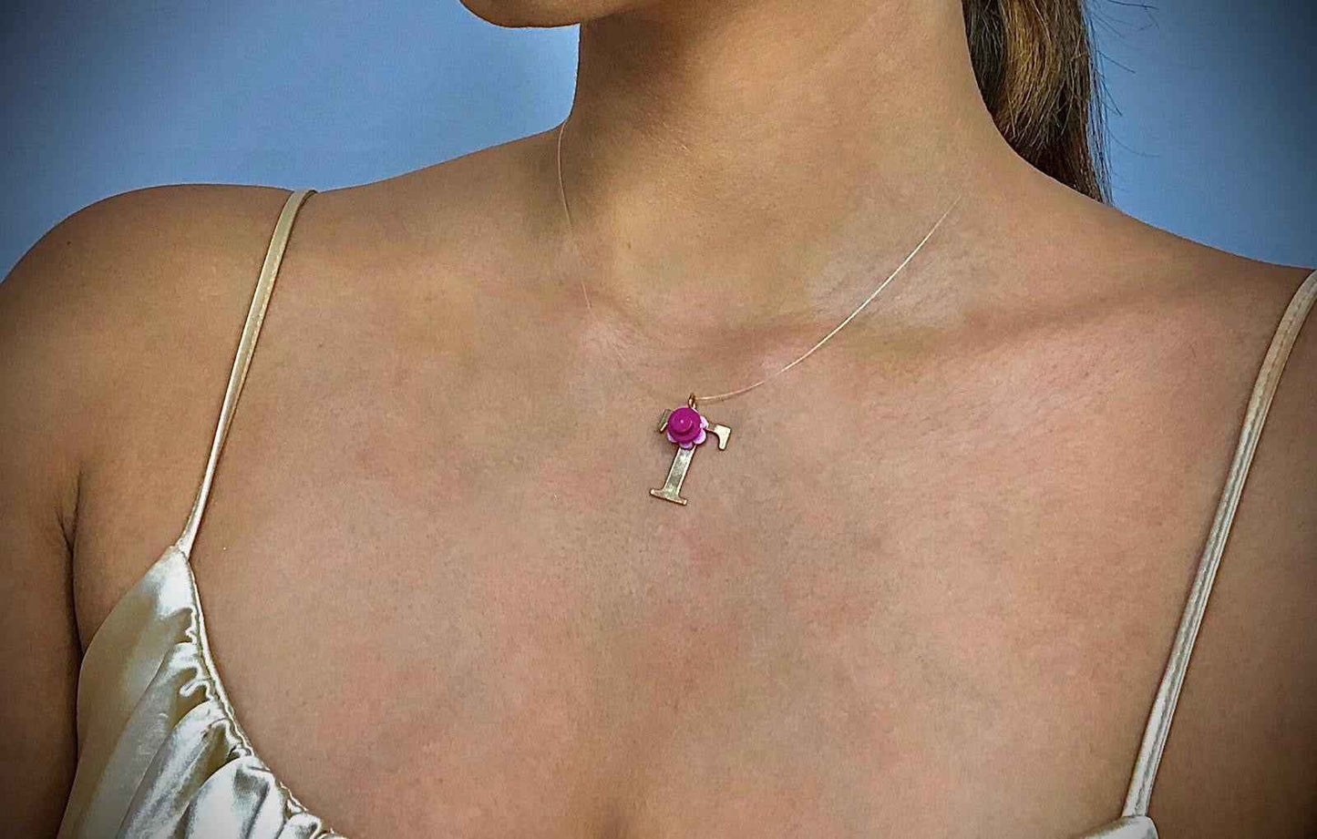 Initial Letter Flower Brick Collection Nylon Necklace 16'