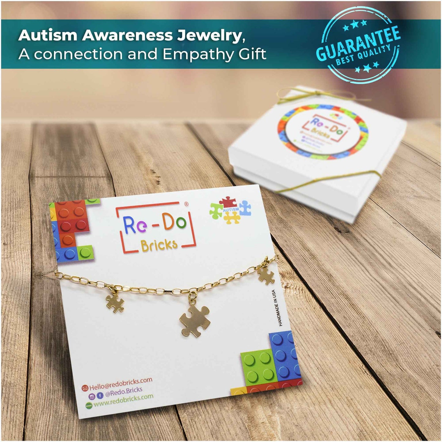 Autism Awareness Gold Plated Bracelet with Puzzles