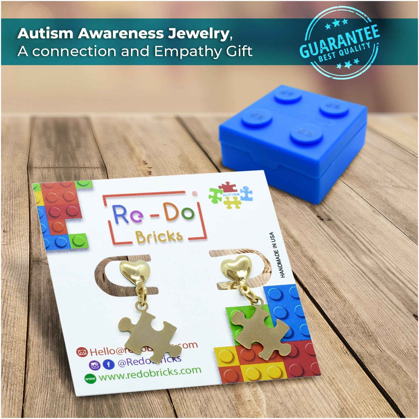 Autism Heart Puzzle Drop Earrings