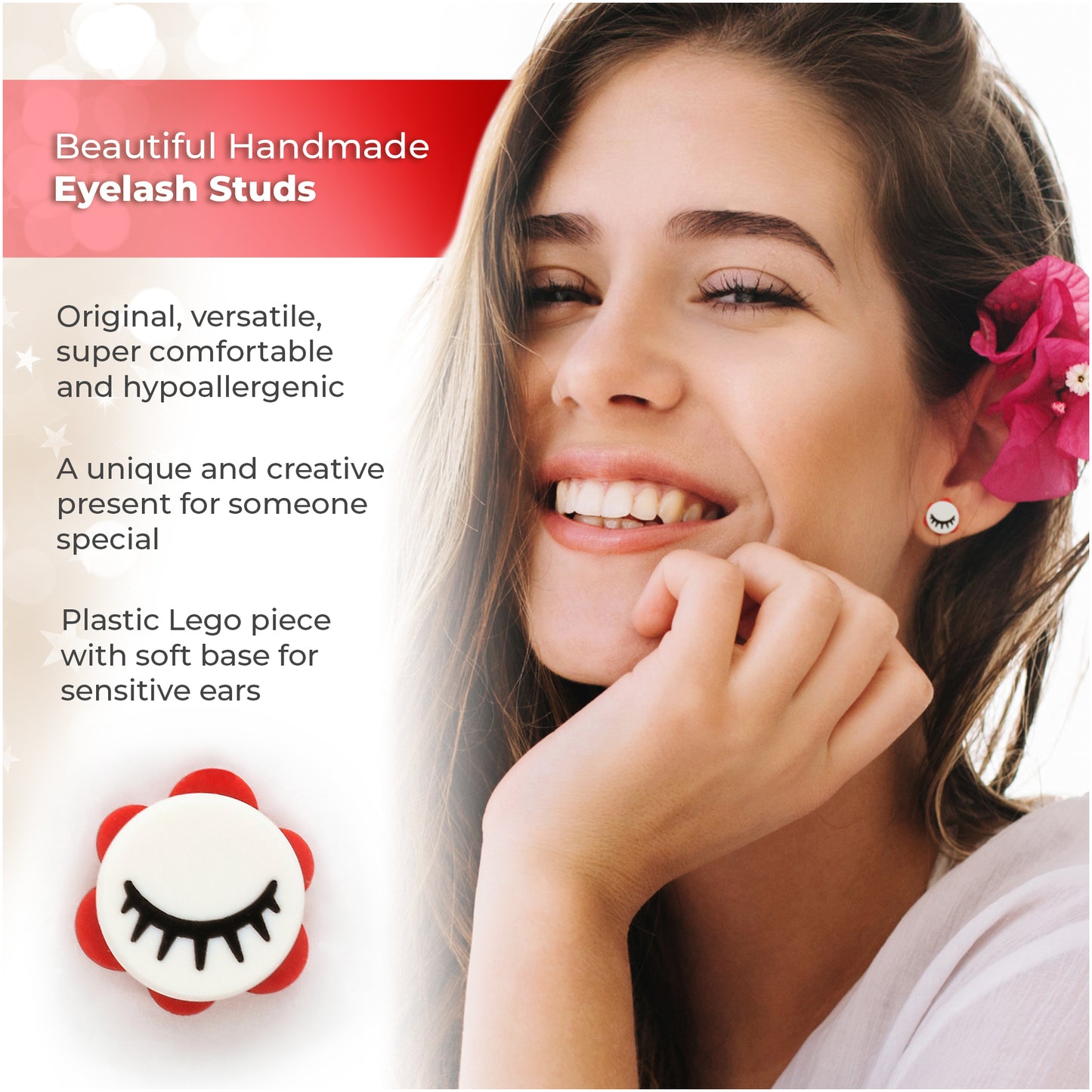 Brick Eyelashes Dreaming Stud Earrings, Coquette style