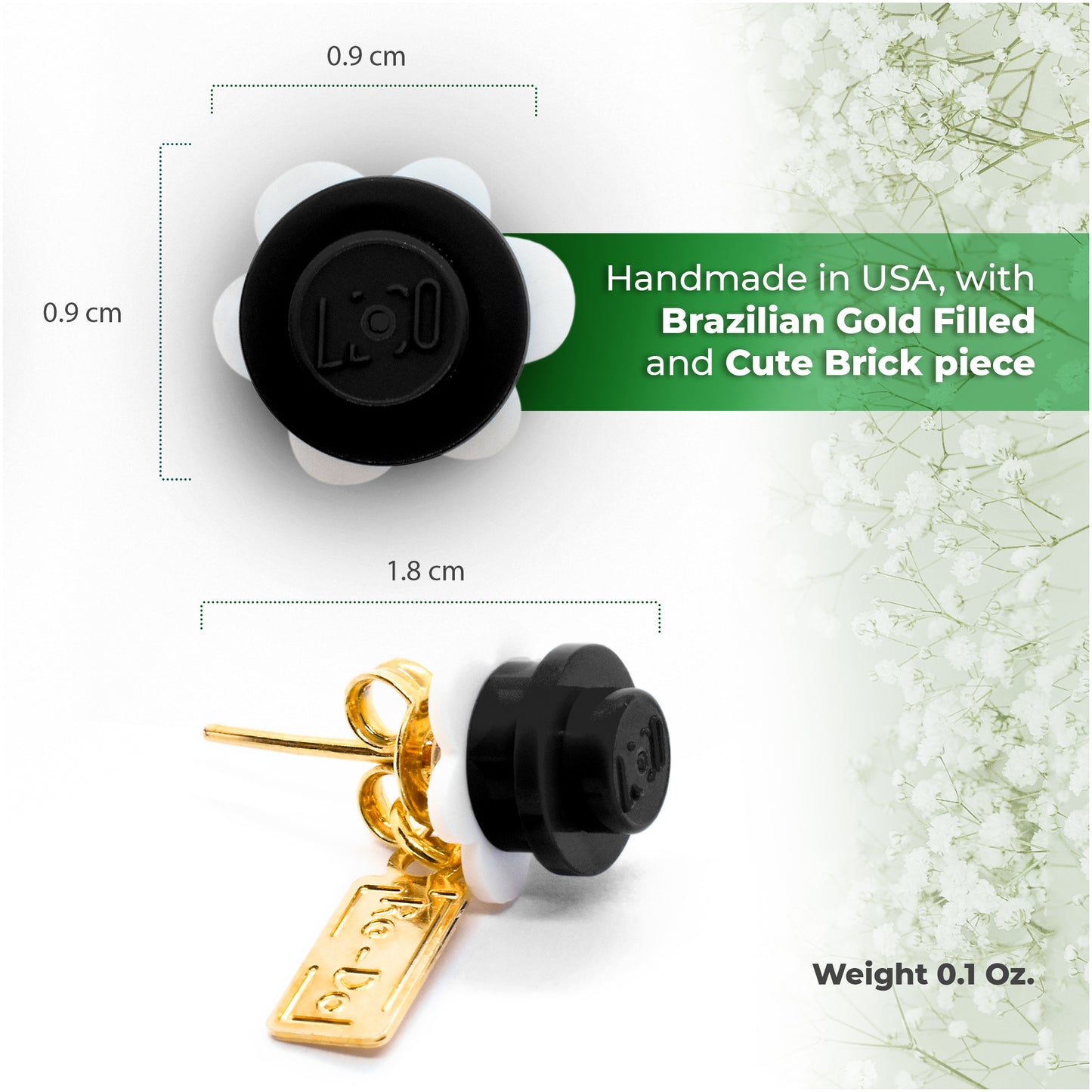 Brick Little Flower Stud Earrings White Base