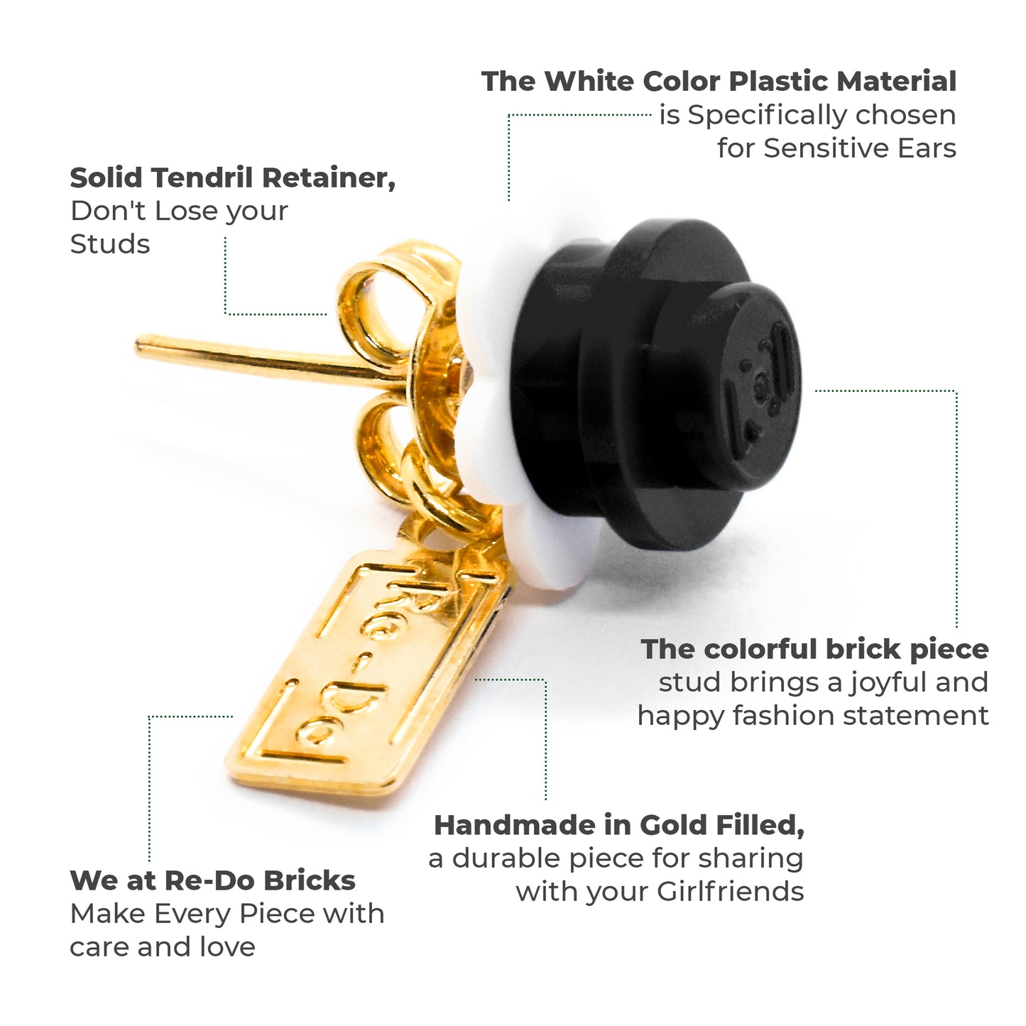 Brick Little Flower Stud Earrings White Base