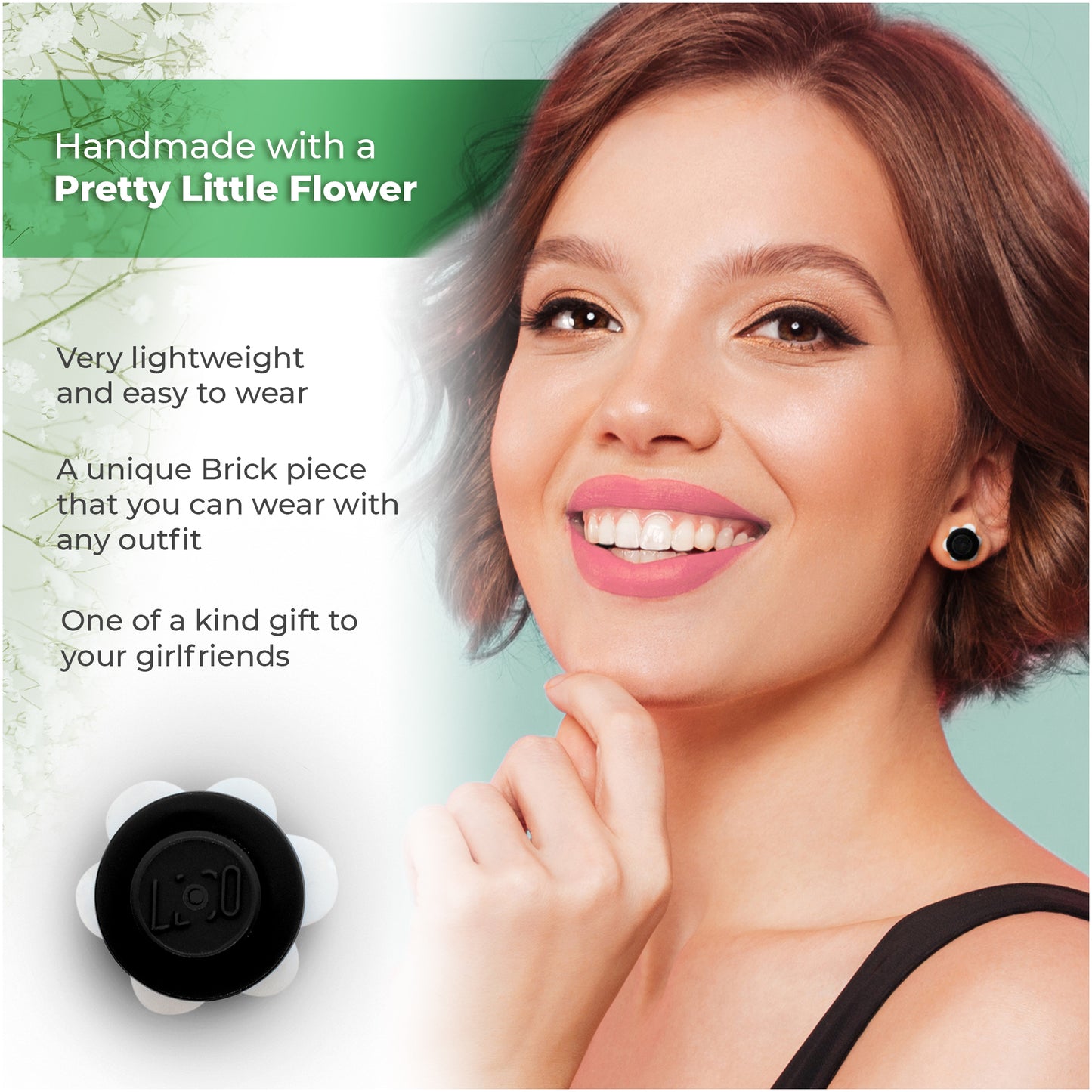 Brick Little Flower Stud Earrings White Base