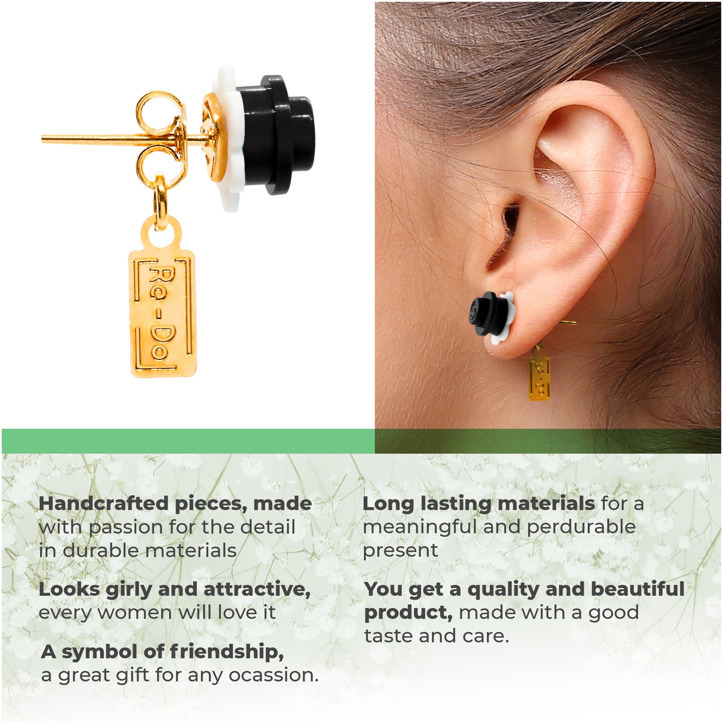 Brick Little Flower Stud Earrings White Base