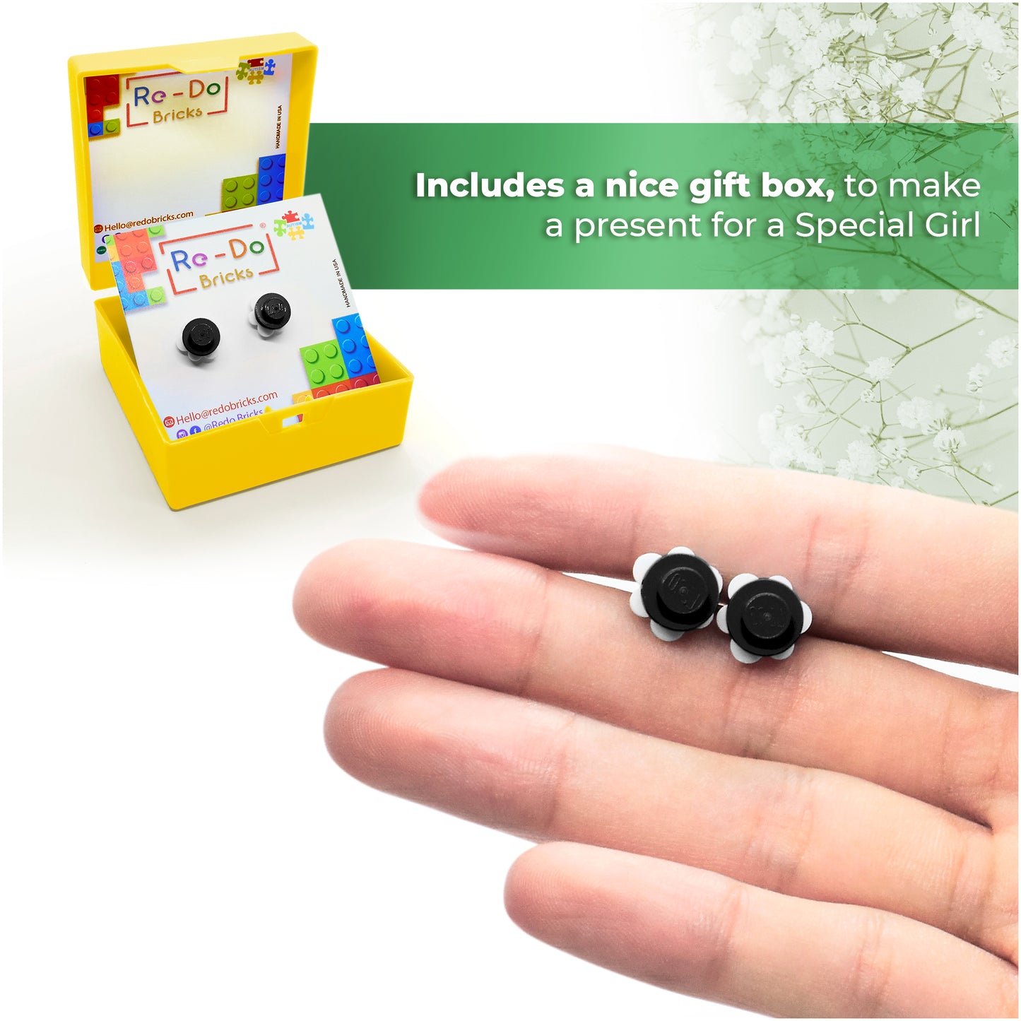 Brick Little Flower Stud Earrings White Base