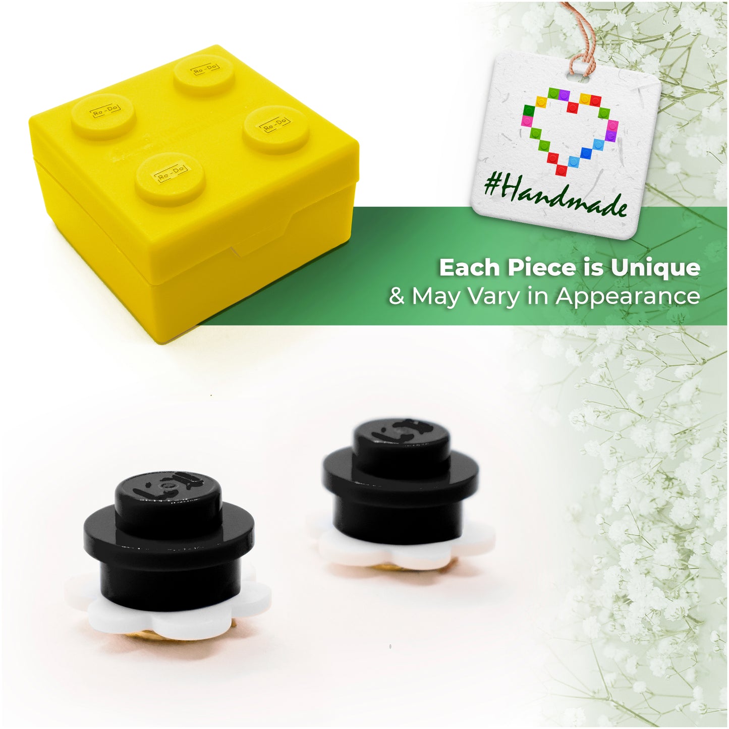 Brick Little Flower Stud Earrings White Base