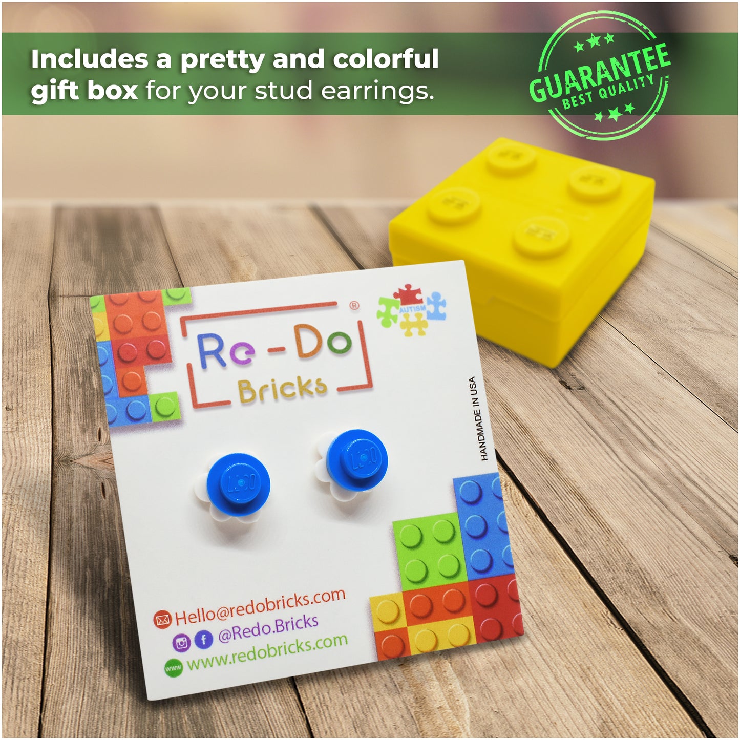 Little Flower Brick Earring Studs White Blue